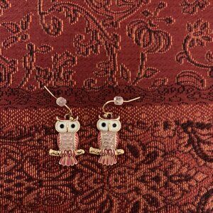 Pink and White Owl Earrings (NEW)